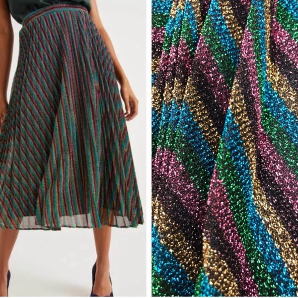 Boden Multicolor Metallic Chevron Midi Skirt - Green, Blue, Pink, Gold, Black